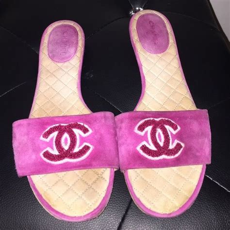 chanel pink suede slip on|authentic chanel sandals.